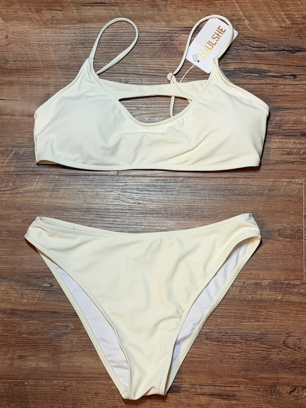 Cream Asymmetric Cutout Bikini Set